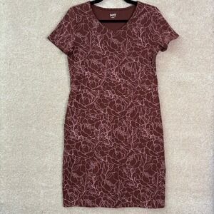 DULUTH TRADING CO Dress Women's XS Burgundy Floral V-Neck Short Sleeve Pockets